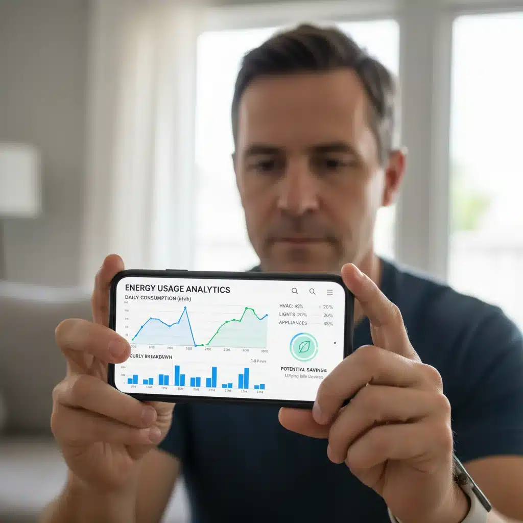 Smartphone app displaying detailed historical energy usage data and savings potential