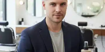 Stylish man with modern haircut and hair care products