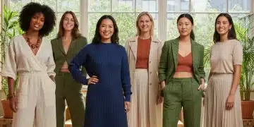 Women wearing stylish garments made from sustainable fabrics, emphasizing eco-friendly fashion.
