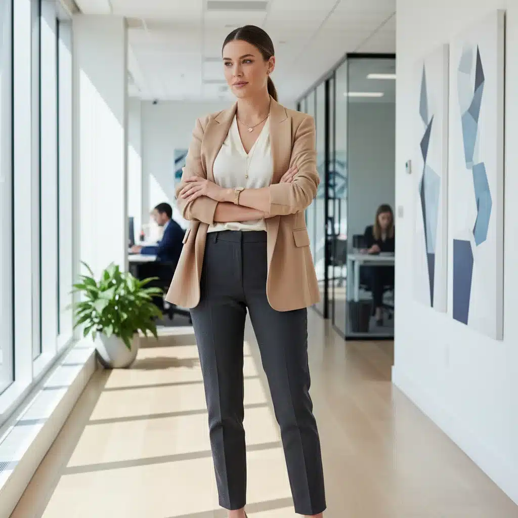 Professional woman in tailored business casual with blazer