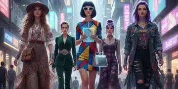Women in vintage fashion styles for 2026, showcasing Mod, Boho, and Grunge aesthetics.