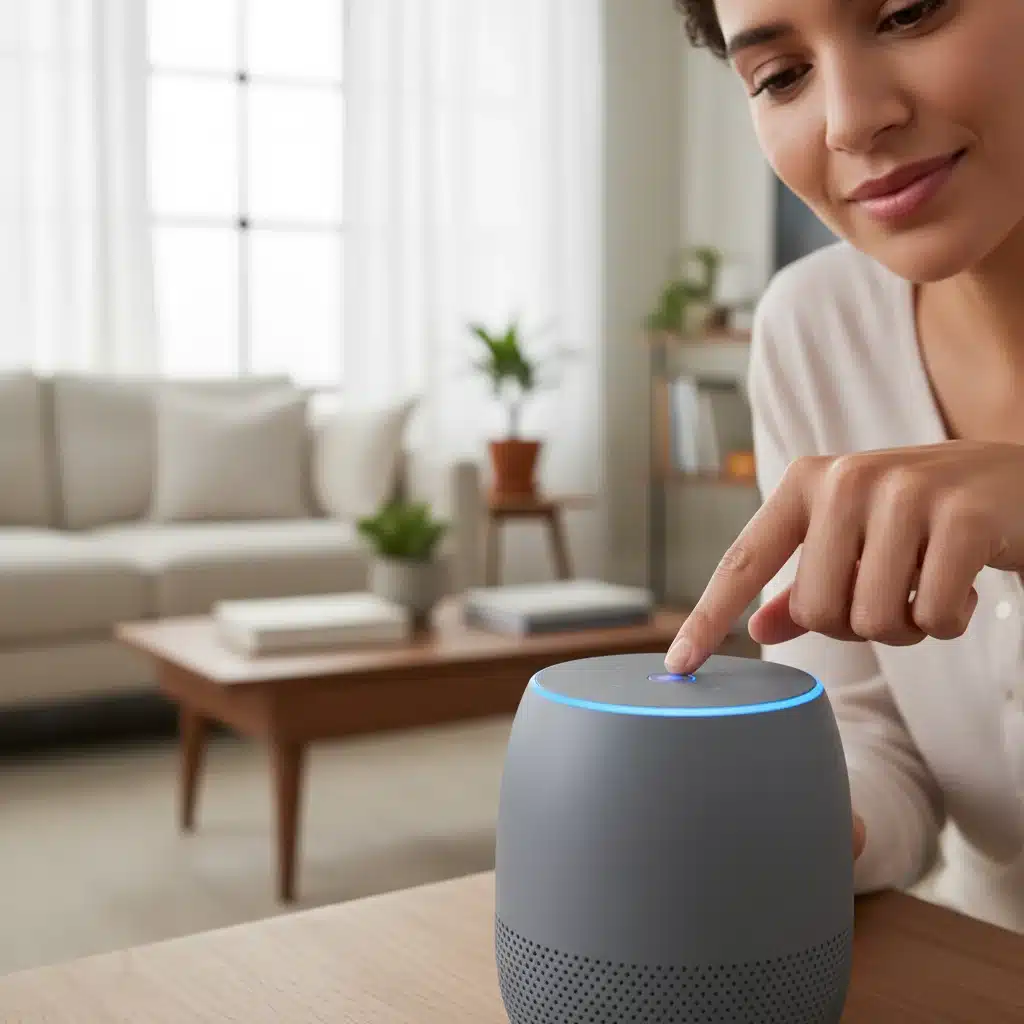 Person using a voice assistant for smart home control.