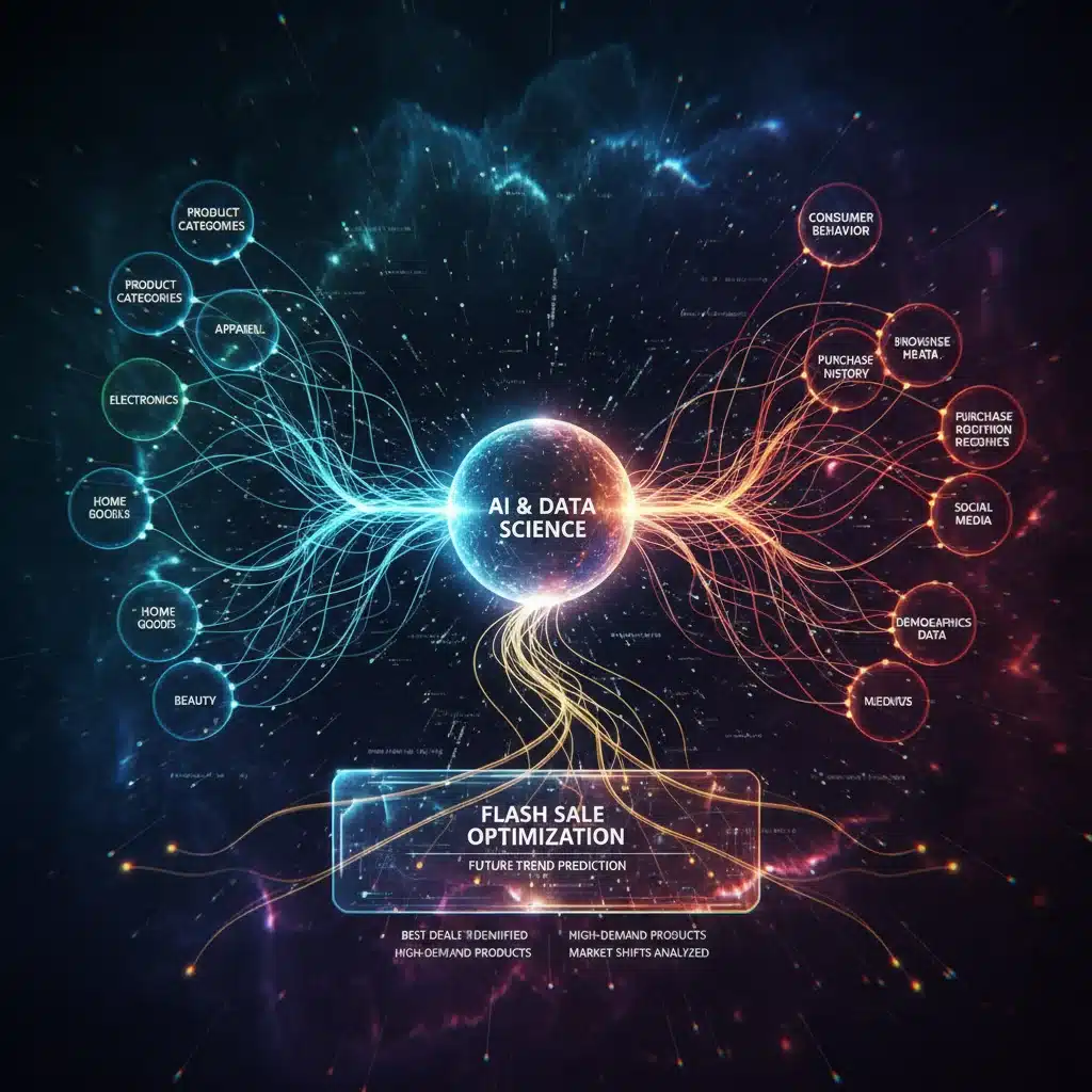 Abstract visualization of AI and data analysis for predicting flash sales