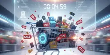 Shopping cart with discounted items and a countdown timer for flash sales 2026