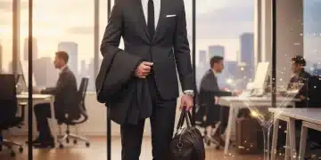 Man in office suit ready for evening event transition