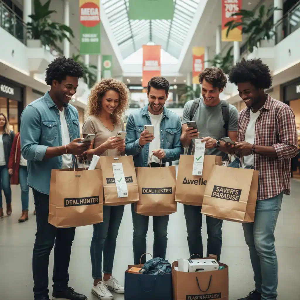 Happy shoppers reviewing purchases, satisfied with online discounts.