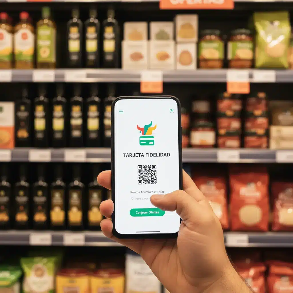 Digital loyalty card on smartphone in Spanish supermarket