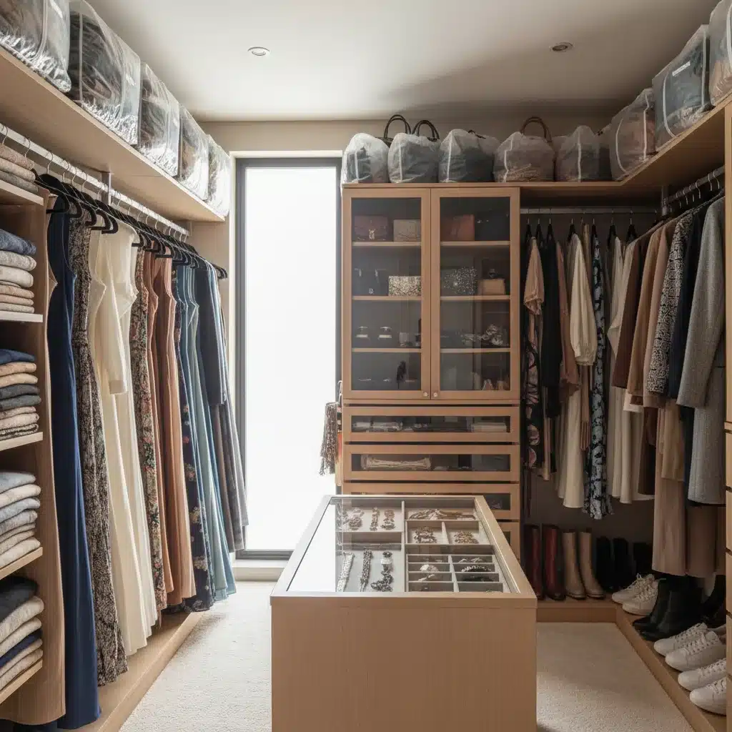 Organized wardrobe with neatly stored clothing and accessories