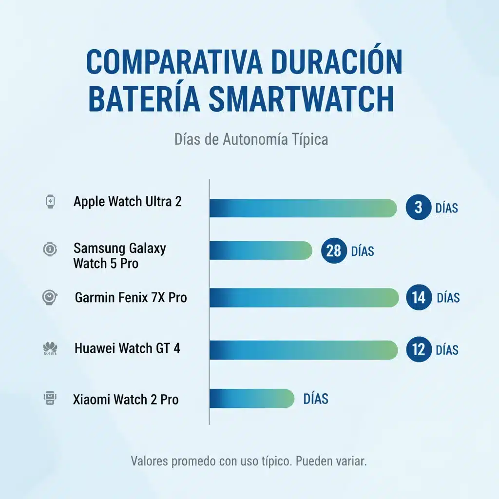 Infographic comparing smartwatch battery life