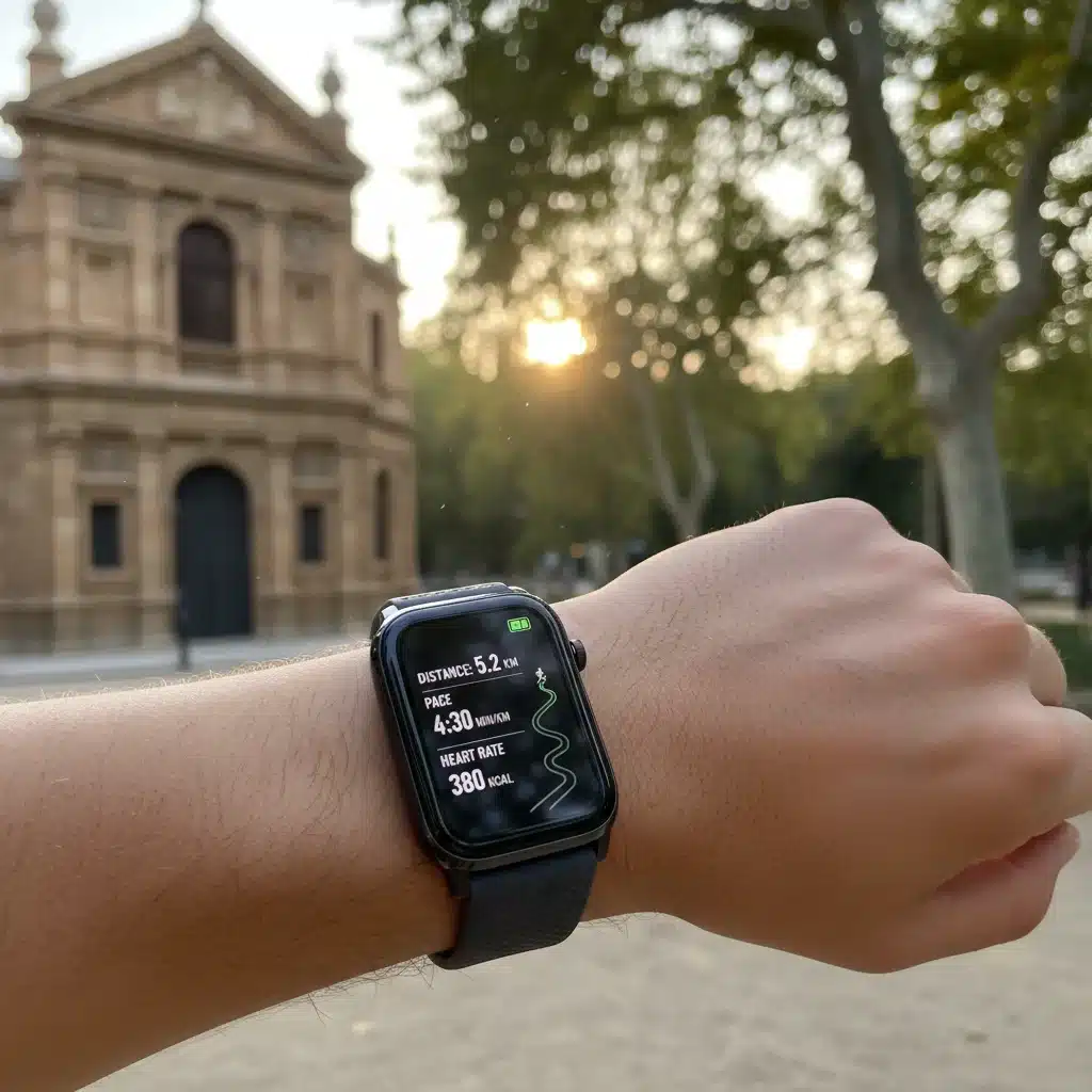 Smartwatch tracking fitness during an outdoor run
