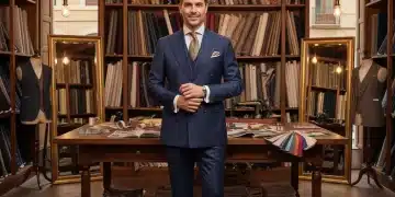 Man in tailored suit in Spanish atelier