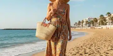 Woman on beach with summer 2026 accessories in Spain