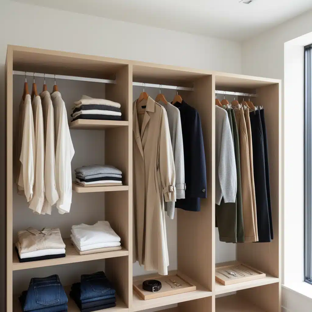 Organized capsule wardrobe with versatile, high-quality men's clothing items.