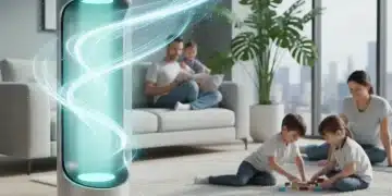 Smart air purifier enhancing indoor air quality in modern living room