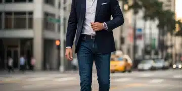 Man in navy blazer and white shirt, embodying timeless men's style