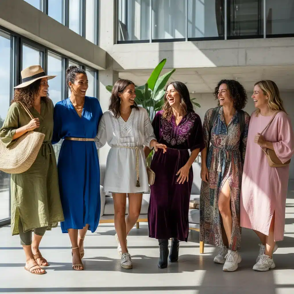 Diverse women showcasing versatile tunic dresses in various styles and settings